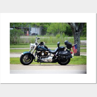 Motorcycle With American Flag Posters and Art